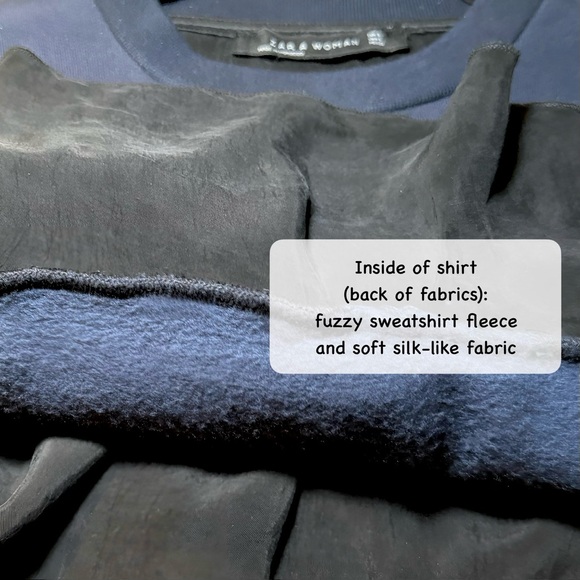 ZARA Navy Blue and Black Satin Contrast Layered Sweater Sweatshirt Blouse Small - Picture 12 of 16